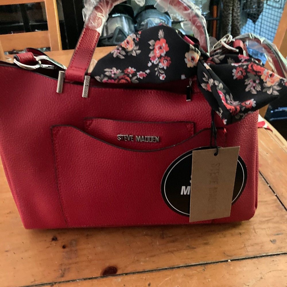 NWT Steve Madden Parker Tote Bag with Scarf Tie in Red